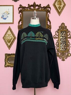 Vintage Morning Sun Grandma Season Trees Long Sleeve Sweatshirt Large Extra XL